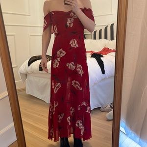 Red REFORMATION off the shoulder dress 💋